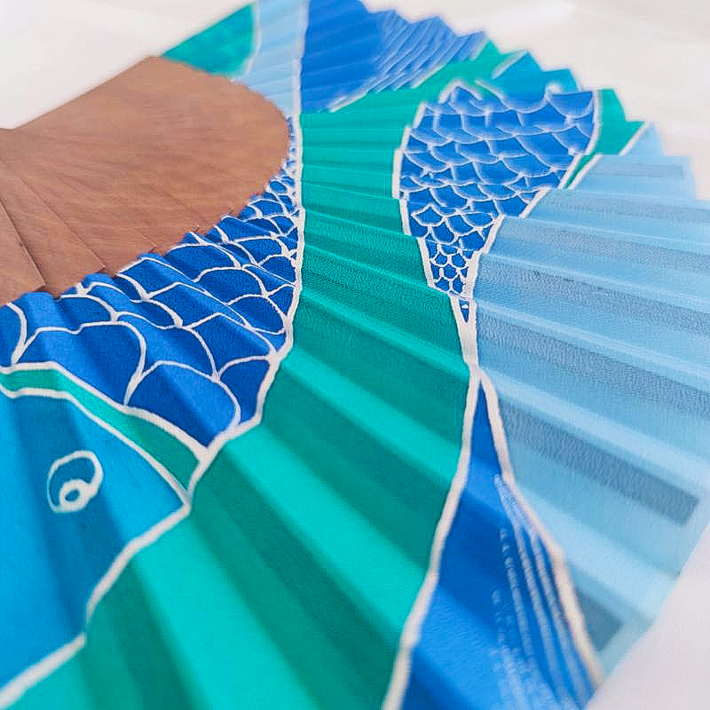 Abanico turquesa. Seda pintado a mano - Imagen 2